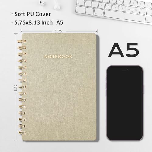 Image of Spiral Notebook-5.75 inch x 8.125 inch College Ruled Journal with Inner Pockets and 160 Pages,PU Leather Cover Business Journal, Twin-Wire Binding Notebook Perfect for Office & Home School Supplies Light Grey
