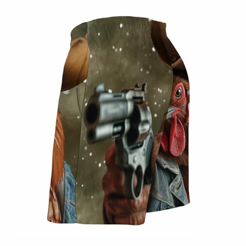 Funny Rooster Men's Swim Trunks Cool Chicken Summer Surfing Shorts Cowboy Hunter Drawstring Swimsuit with Pockets2