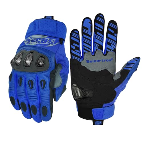Seibertron SPS-2 Unisex Touchscreen Road Racing Motorcycle MTB Sports Gloves Also fit BMX MX ATV Mountain Bike Bicycle Cycling Off-Road/Dirt Bike Motocross etc Full Finger Youth Blue L