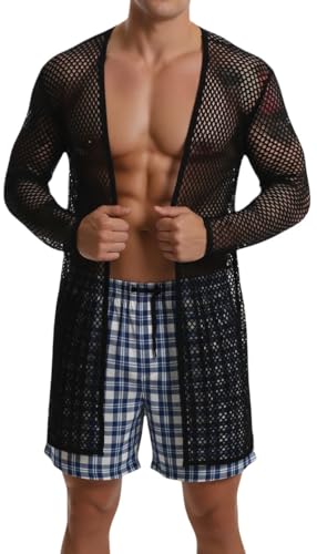 Bata de red Cardigan larga lencería erótica mujer y bata sexy semitranslúcida negra