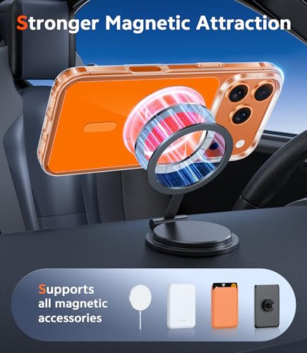 Image of FNTCASE for iPhone 17 Pro Case: Clear Magnetic Phone Cases with Screen Protector Compatible with Magsafe Slim Anti Yellowing Rugged Shockproof Protective Transparent Cell Phone Cover (Orange)