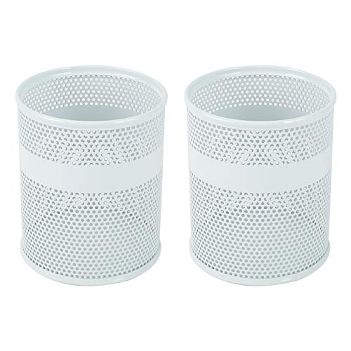 EasyPAG Lot de 2 Métal Pot à Crayon Porte Stylo Organisateur de Bureau Range Bureau Rangement Bureau,Blanc