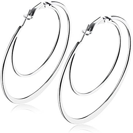 925 Sterling Silver Plating 60MM Big Large Double Layer Hoop Earring with Paddle Back for Women Girl Fashion Hypoallergenic Earring Lightweight