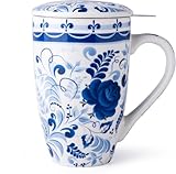 GBhome Tea Mug with Infuser and Lid, 18 Ounce Large Ceramic Loose Leaf Tea Cup, Microwave, Dishwasher Safe Tea Steeping Mug, Pefect Gift For Tea Lover.