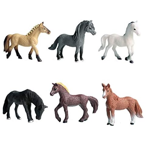 JOKFEICE Animal Figures 6 pcs Realistic Plastic Pony Family Set Includes Haflinger, Morgan Horse, Quater Horse etc. Science Project, Learning Educational Toys, Birthday Gift For Kids Toddlers Cover