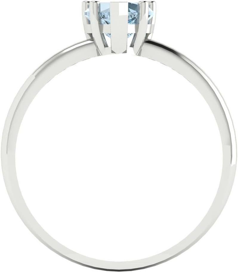 Clara Pucci 14K Solid Gold Ring for Women - 1.25 cttw Heart Cut Natural Aquamarine White Gold Solitaire Anniversary Bridal Ring