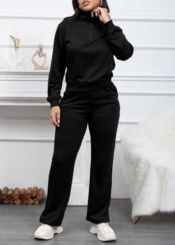 MOEENCN Women 2 Piece Outfits Sweatsuit Oversized Half Zip Sweatshirt Wide Leg Sweatpant Casual Lounge Matching Set Tracksuit4
