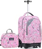 NEW TILAMI 18' Kids Rolling Backpack for School - Waterproof, Durable, Stair-Climbing, Variety of Colors Patterns for Girls & Boys, Cute Pink Unicorn