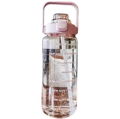 Image of 2L Transparent Motivational Water Bottle with Straw & Time Marker | Leak Proof BPA Free Sports Drinking Bottle for Gym, Office, School & College | Break Resistant with Belt Handle (Pink)