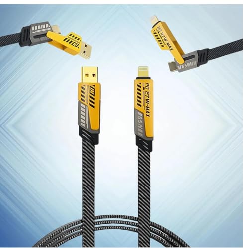 Image of PremiumAV 65W Fast Charging Cable - 2-in-1 USB-A to USB-C and Lightning Multi-Angle Nylon Braided Cable for iPhone, Android, Tablets, Power Banks, and USB-C Devices