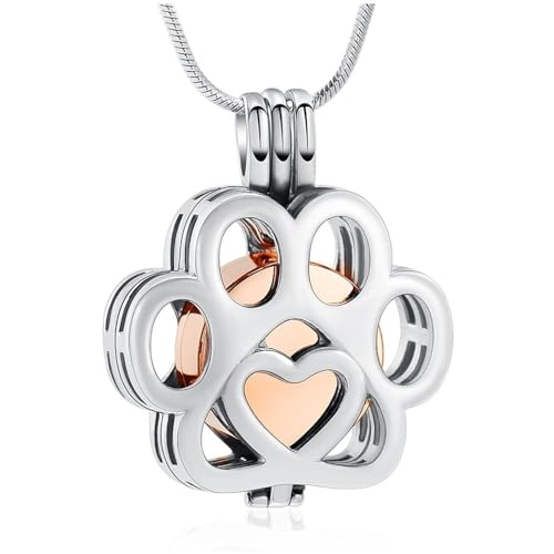 VCCWYQK Pet Urn Halskette f&uuml;r Asche f&uuml;r Hund/Katze Pfote Edelstahl Memorial Locket Urn Halskette innerhalb Mini Fall Keepsake Kremation Schmuck Frauen M&auml;nner (A)