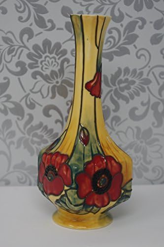 Old Tupton Ware Yellow Poppy Bud Vase 7" Hand Made & Painted Tube Lined 1691