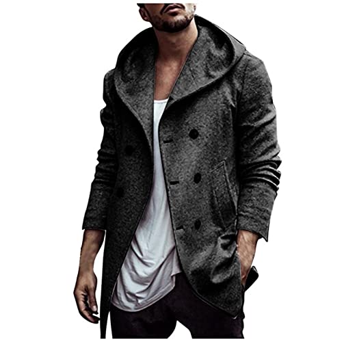 WUAI-Men Hoodies Classic Slim Fit French Woolen Trench Coats Double Breasted Pea Coats Business Notched Collar Overcoat(Black,3X-Large