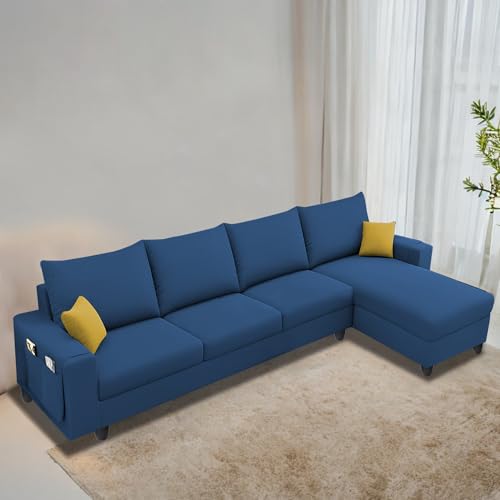 Image of Casaliving Porto RHS 6 Seater L Shape Sofa Set for Living Room (Blue Fabric) Premium Velvet Fabric Sofa Set