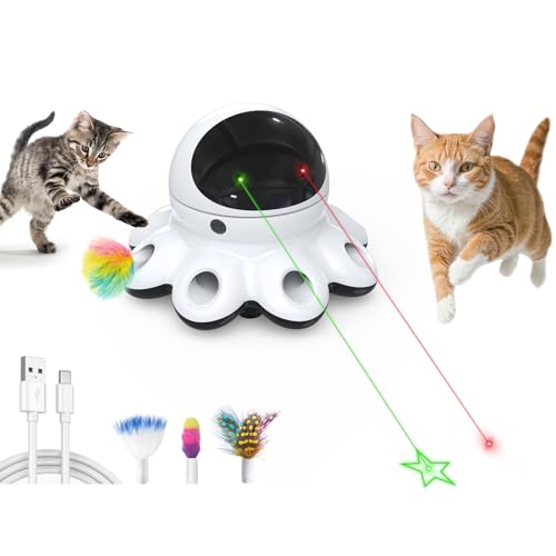 ORSDA Cat Laser Toy, 2-in-1 Interactive Automatic Motion Activated Moving 8 Holes Whack A Mole Feather, USB Rechargeable Electronic Smart Sensor Kitten Toys for Indoor Exercise