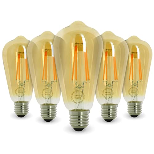 Arum Lot de 5 Ampoules Filament LED E27 Ambrée ST64 7W Equi 60W Blanc Chaud