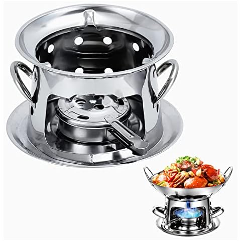 RosyFate Indoor Camping Stove Spirit with Spirit Burner Mini Alcohol Burner Stainless Steel for Indoor and Outdoor Hiking Picnic Trekking, Silver (ROCF-9231640) Cover