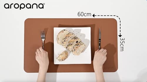 Image of AROPANA Vegan Leather Desk Mat | Large Reversible Mouse Pad & Computer Table Protector | Dual-Side Waterproof Extended Laptop Pad with Edge-Stitched Design (60x35CM, Brown and Grey)