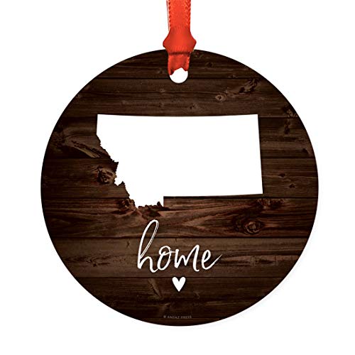 Andaz Press Round Natural Wood MDF Keepsake Christmas Ornament Long Distance Gift, Montana Home, Rustic Dark Wood, 1-Pack, Moving Away Graduation University College Relationships Gifts