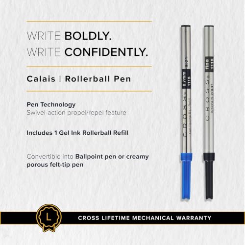 Image of Cross Calais Polished Chrome Refillable Rollerball Pen - Medium Point, Black Ink, Smooth Writing, Presented in a Luxury Gift Box