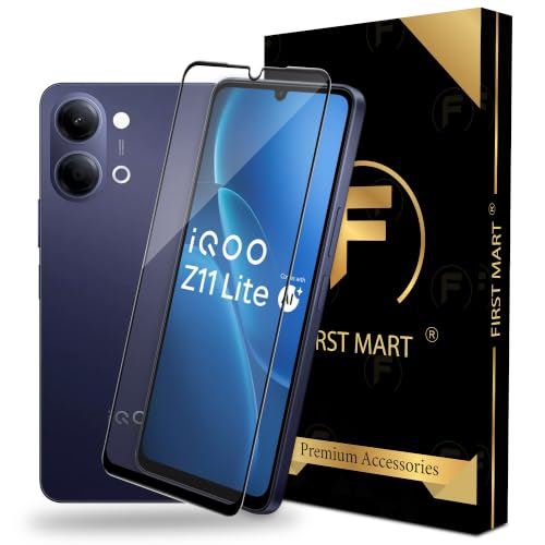 Image of FIRST MART Tempered Glass for iQOO Z11 Lite, 9H Full-Glue Screen Protector, 3D Edge-to-Edge, Oleophobic, HD Clear, Case-Friendly, Black, Pack of 1