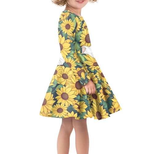 Girls Cute Print A Line Skater Dress Loose Casual Comfy Midi Flowy Swing Twirly Dress Spring Elegant Party Dresses4