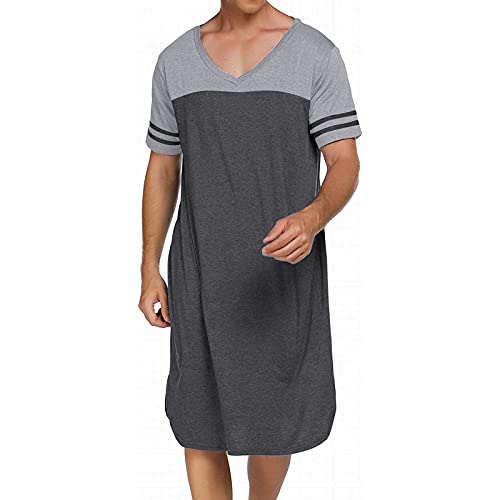 Miashui Mens Nightshirts For Sleeping Nightwear Comfy Big&Tall V Neck Short Sleeve Soft Loose Pajama Sleep Shirt (Gray, Xxl) #TOP3