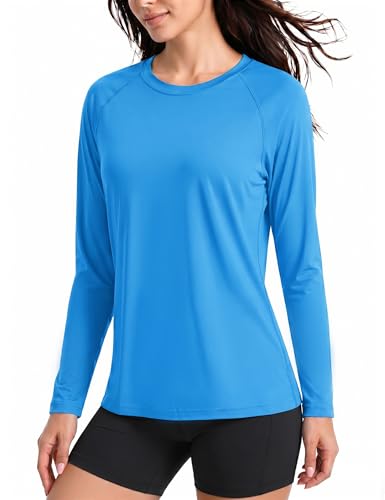 Boladeci Rash Guard for Women Swim Shirts Long Sleeve SPF Shirts UPF 50+ Sun UV Protection Teen Girls Workout Water Tops T-Shirts Azure Blue S