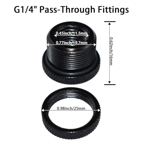 MARRTEUM G1/4\" Pass-Through Fittings Extender Connector with Sealed O-Ring for Computer Water Cooling System, Black, 2 Pack