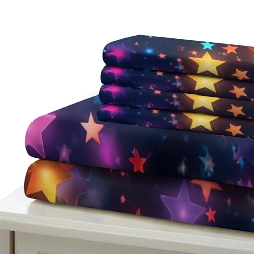 Juego de cama de estrellas 3D neón: funda nórdica 135x200 y fundas de almohada de microfibra 7