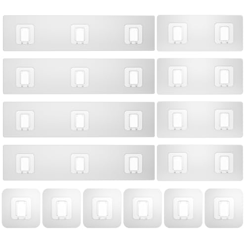 Lsnisni 14 Pack Shower Caddy Adhesive Replacement, Waterproof Shower Shelf Adhesive Strips, Strong Adhesive Flat Hooks for Bathroom Storage Shelves and Kitchen Racks No Drilling, Clear