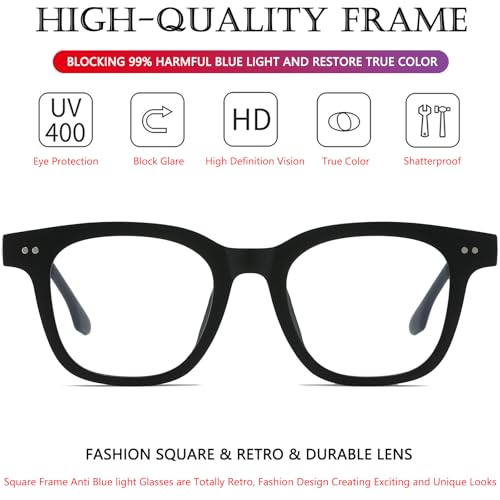 Image of AIEYEZO Fashion Blue Light Glasses for Women Men Retro Anti-Blue Light Eyeglasses TR90 Square Frame Computer Glasses