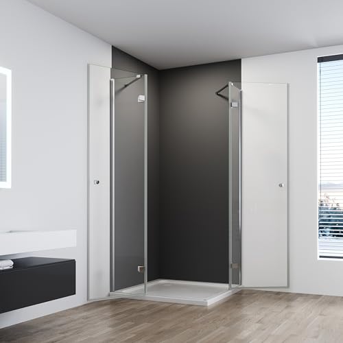 IMPTS Duschkabine Eckeinstieg 90X90cm Doppelt Falttür Falttürkabine Duschtür Duschabtrennung mit Diagonalen Sicherheitsstange 6mm ESG Glas Höhe 185 cm, OHNE Duschwanne und Ablaufgarnitur – Bild 4