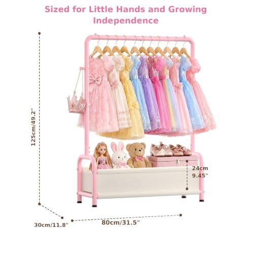 ZHKINGGS Kids Clothing Rack with Storage Basket: Sturdy U-Shaped Base Dress Up Storage - Baby Clothes Rack Baby Closet Organizer for Costumes, Shoes & Accessories, Bedroom, Playroom, Nursery — view 5