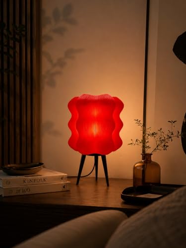 Image of Aura Modern Table Lamp for Bedroom | Premium PLA Decorative Bedside Light | Warm Ambient Night Lighting for Living Room Home Decor Office Study (Red Glow)