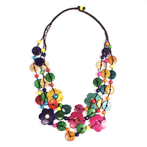 YAZILIND Vintage Tejido Antiguo con Cuentas Bohemia Flor Colgante Collar con encantos de la cáscara de Coco para Las Damas y Las niñas (Colorido)