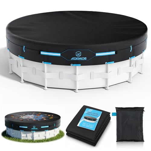 AGROAIDE 8ft Round Pool Cover Stock Tank Pool Cover with Metal Buckle Straps 420D Oxford Fabric for All Season Use - Tear Resistant UV & Dust Proof