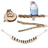 Woiworco 4 Stuks Vogelbaars Stand Set, Vogelkooi Accessoires, Parkiet Natuur Houten Stand, Houten Stok Platform Touw…
