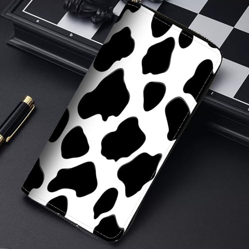 Image of RFID Blocking Leather Wallet for Women - Large Capacity Zip Around Clutch with 8 Card Slots,33 Cash Pockets & Coin Zipper,Cow Print