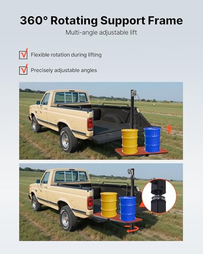 VEVOR Hitch Deer Hoist with Lifting System Platform, 300 lbs Load Capacity, Game Hoist Winch Lift with 2-inch Receiver, 360-Degree Swivel Shaft & Foldable, Hitch-Mounted Deer Hanger for Moving Game
