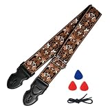 Shengxi Gitarrengurt, Stickerei Gitarrengurte mit Kopf Rindsleder Enden, Verstellbarer Gitarren-Gurt für Bass Elektrische & Akustische Gitarren Kostenlose Gitarrenplektren