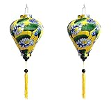2 Vietnamese Hoi an Bamboo Silk Lanterns 13.7'' New 3D Flower Fabric for Wedding Decorative Outdoor