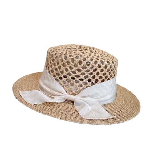 Chapeau de paille canotier blanc tressé fin pour la plage