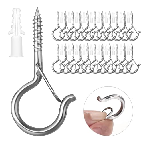 Ruikdly Crochet Inox a Visser 30 Pièces Piton à Visser avec Boucle de Sécurité Crochets de Plafond Bois Pour Suspendre des Paniers à Plantes, des...