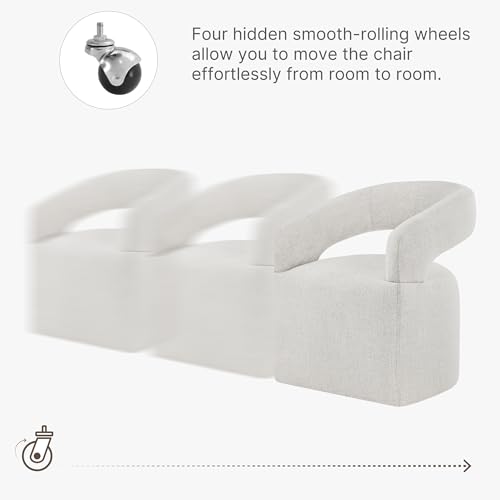 Image of KISLOT Upholstered Dining Chairs Set of 1, Modern Rolling Dining Chairs with Hidden Casters, Arm Kitchen Chairs with Linen Look Fabric, Padded Barrel Chairs for Dining Room, Kitchen, Bedroom, Beige
