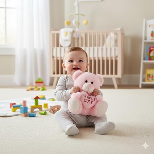Image of DearJoy Teddy Bear with Message on a Heart Pink 30 cm