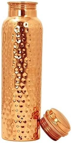 Botella de agua de cobre puro para beber de 32 onzas, grande, botella de agua de cobre ayurvédico, tapa a prueba de fugas, botella de agua potable