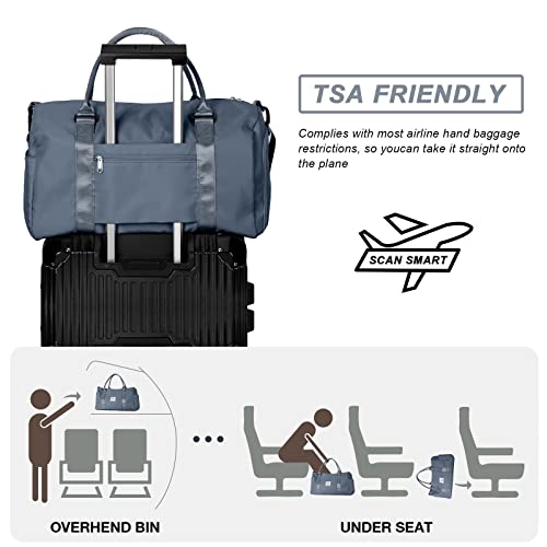 Weekender Duffel Bags for Women, Travel Totes Bag for Airplane, Cute Sports Gym Dance Overnight Luggage Bag with Wet Pocket Shoe Compartment, Carry On Hospital Bag for Labor and Delivery Haze blue - Thumbnail 6
