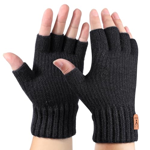 AYPOW - AYPOW Gants Demi-Doigts Thermiques d'Hiver pour Hommes et Femmes - Doublure en Polaire, Tricotés, Chauds - Pour Conduite, Travail, Dactylographie, Écriture - Mitaines Tous Les Jours