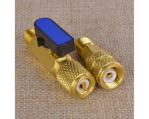 Válvula de cierre rápido azul de 1/4 pulgada SAE, válvula de bola recta confiable para recarga, incluye adaptador para HVAC R134A, R22, R12 y R410A miniatura 4